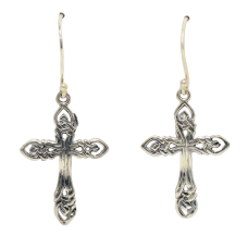 Cross Jesus Earrings 925 Sterling Silver Handmade Women Men Hand Engraved Gift Religious E569 